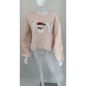 Miss Chievous Women's Sweater JOY Christmas Sequin Fleece Santa Size L Large